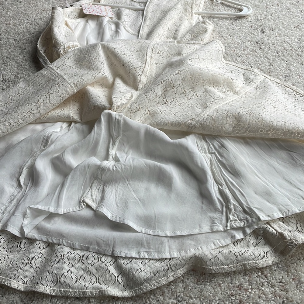 🆕FREE PEOPLE Ivory Lace Cut-Out Daisy Dress sz 0 - Picture 14 of 16